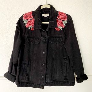 Distressed Denim Embroidered Jacket